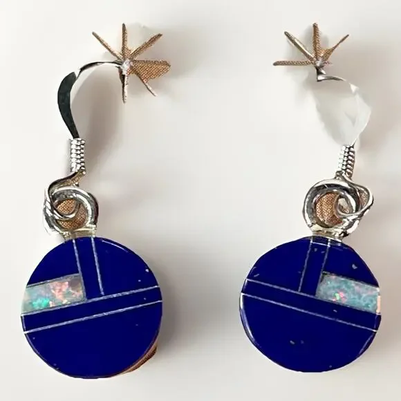 Navajo Sterling Silver Mosaic Opal Inlay Drop Earrings by Cheryl Martinez NEW